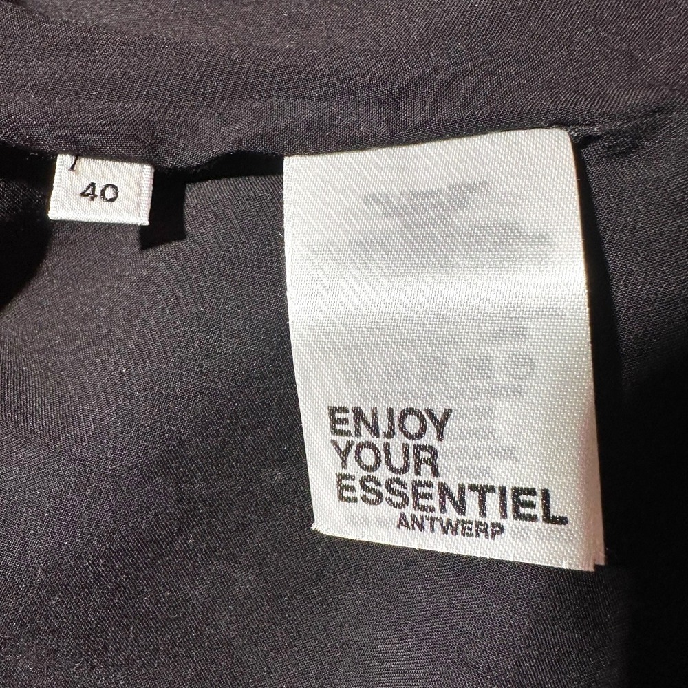 Essentiel Antwerp Astatic Pleated Mock Neck Bishop Sleeve Dress Black White 40 - Picture 12 of 13